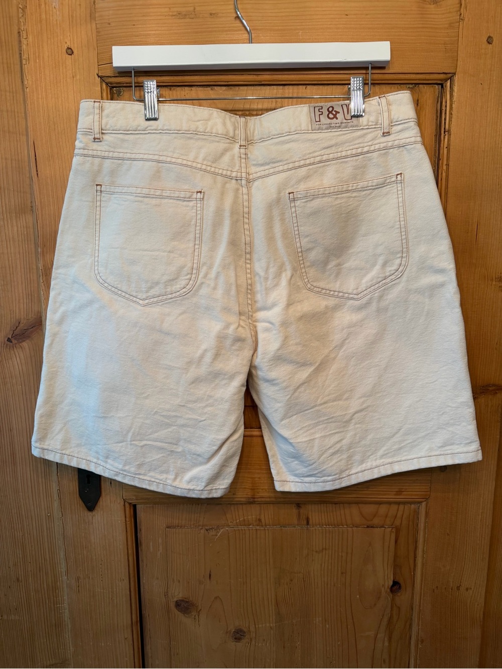 High-Waist Cream Denim Jean Shorts by Finch & Vince - Picture 2 of 2